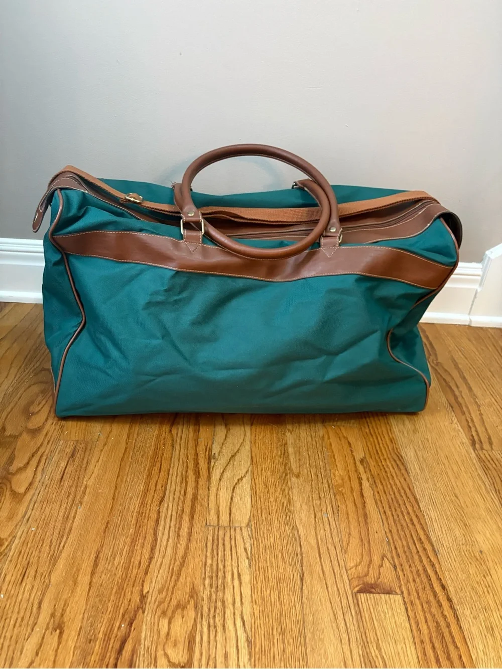 Polo by Ralph Lauren Teal Canvas Travel Duffel with Brown Leather Trim